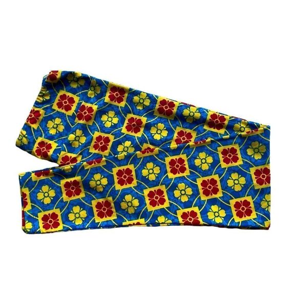 0239 LuLaRoe Size OS Leggings Blue and Yellow Box and Flower Print New - Picture 1 of 4